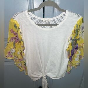 Umgee White Top with Yellow Floral Sleeves